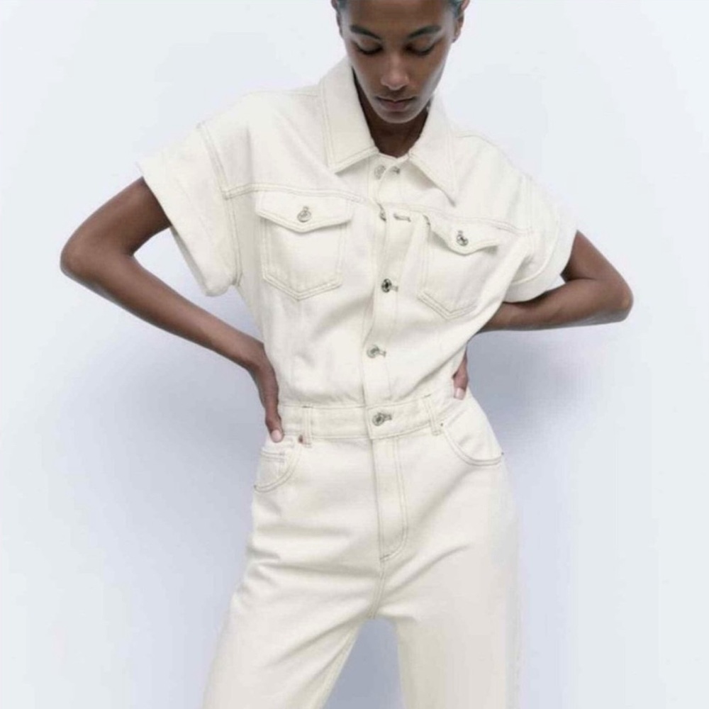 White/ Cream Denim Jumpsuit